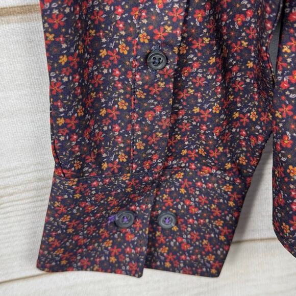 Society of Threads Red Floral Print Stretch Long Sleeve Button Up Size Medium - Picture 5 of 9